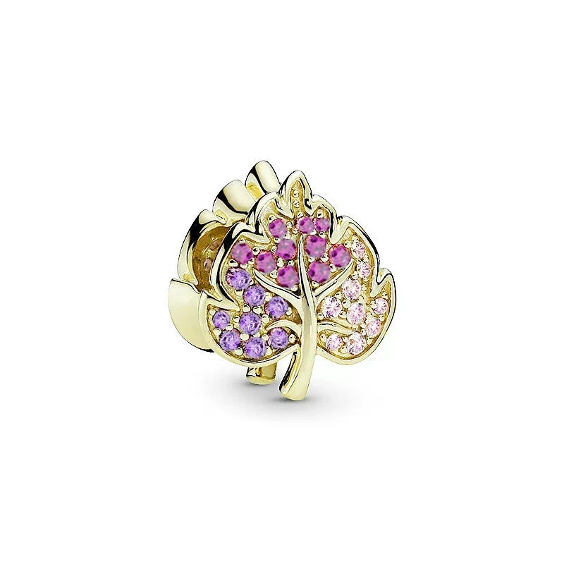 Gold Plated CZ Charms Fit Original Bracelet 925 Sterling Silver Core Heart Star Flower Dangle Beads Luxury DIY Jewelry Gift