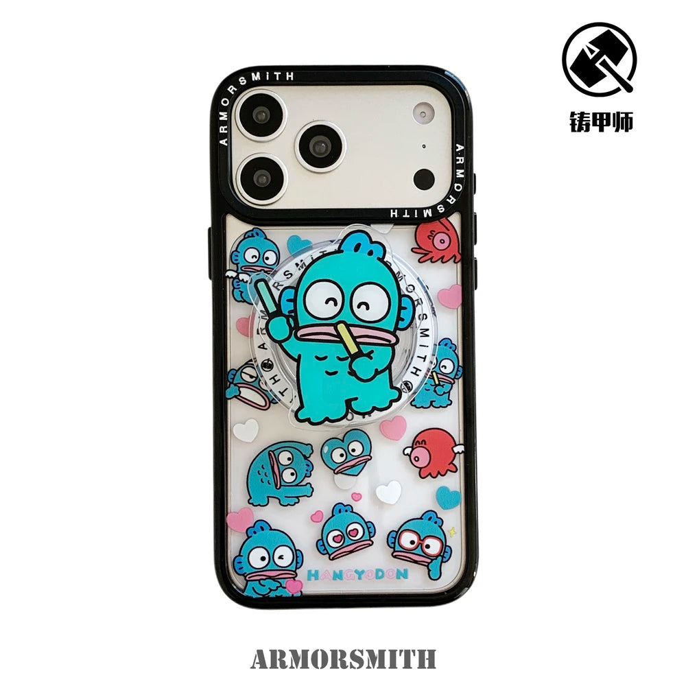 Sanrio Hangyodon Magnetic Holder Magsafe Wireless Charge Cute Cartoon Phone Case For iPhone 17 16 15 14 13 12 11 Pro Max Cover
