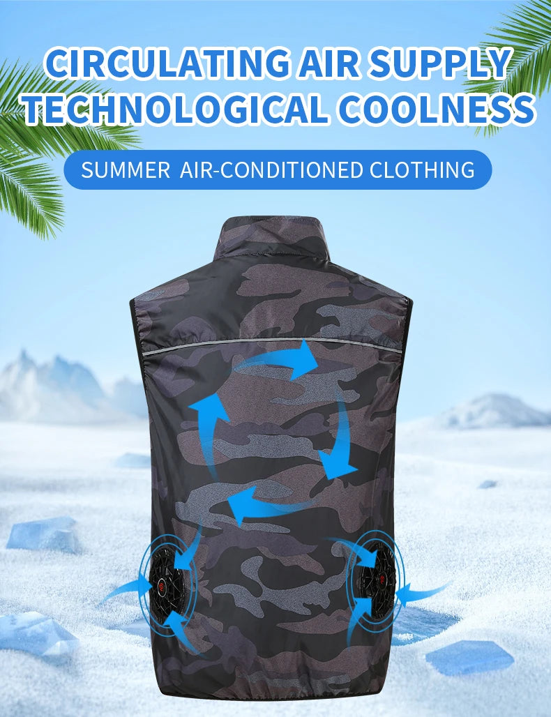 Summer Air-Conditioning Workwear with Fan Cooling, Outdoor Temperature-Reducing Breathable Vest with 4 Fans and Super Large Airf