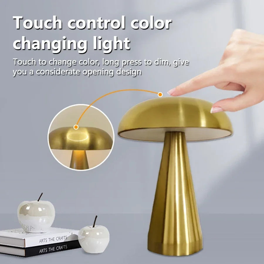 Retro LED Night Light 3 Color Temperature Mushroom Shape Coffee Bar Restaurant Office Bedroom Decor Touch Sensor Table Lamp