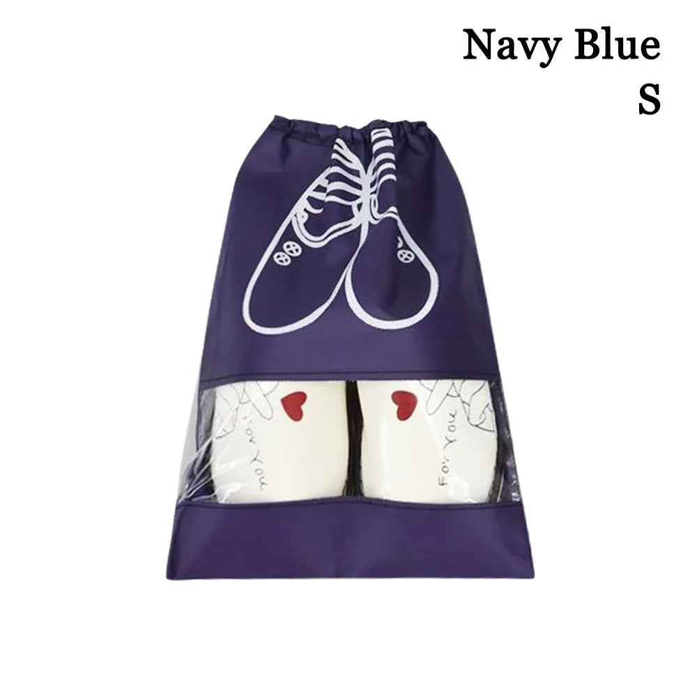 New Non-woven Shoes Pouch Portable Waterproof Shoes Storage Organizer Bags Drawstring Accessories Transparent Hanging Bag Travel