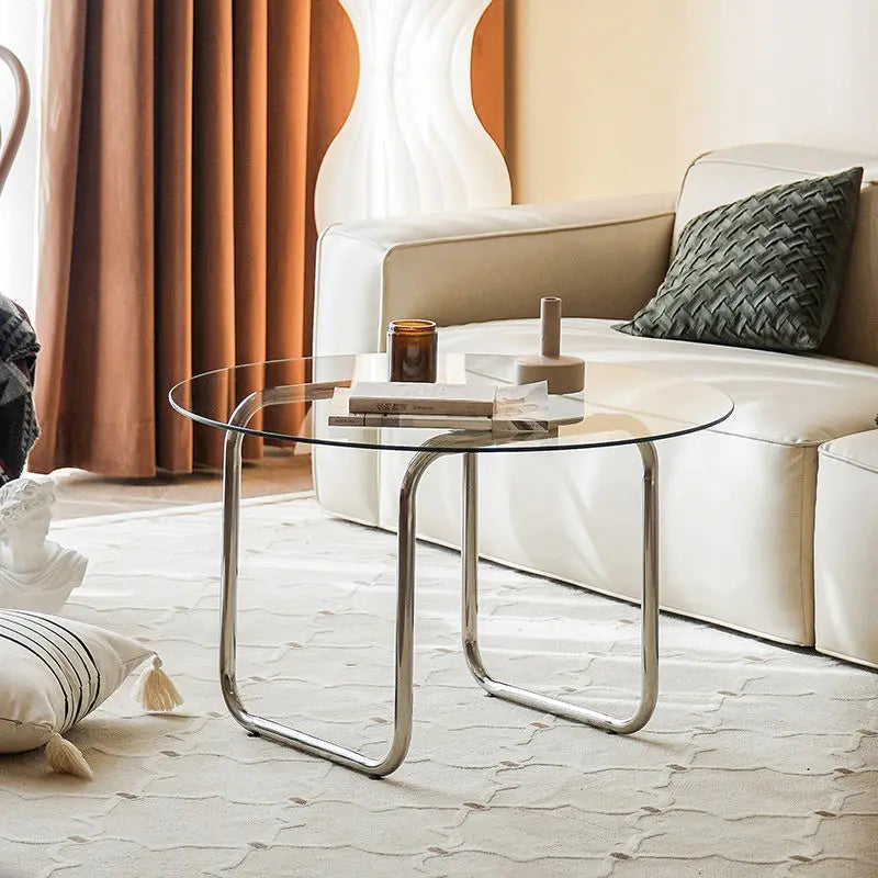 Nordic Coffee Table Modern Tempered Glass Coffee Table Home Living Room Sofa Side Tables Light Luxury Round Bedroom Tables