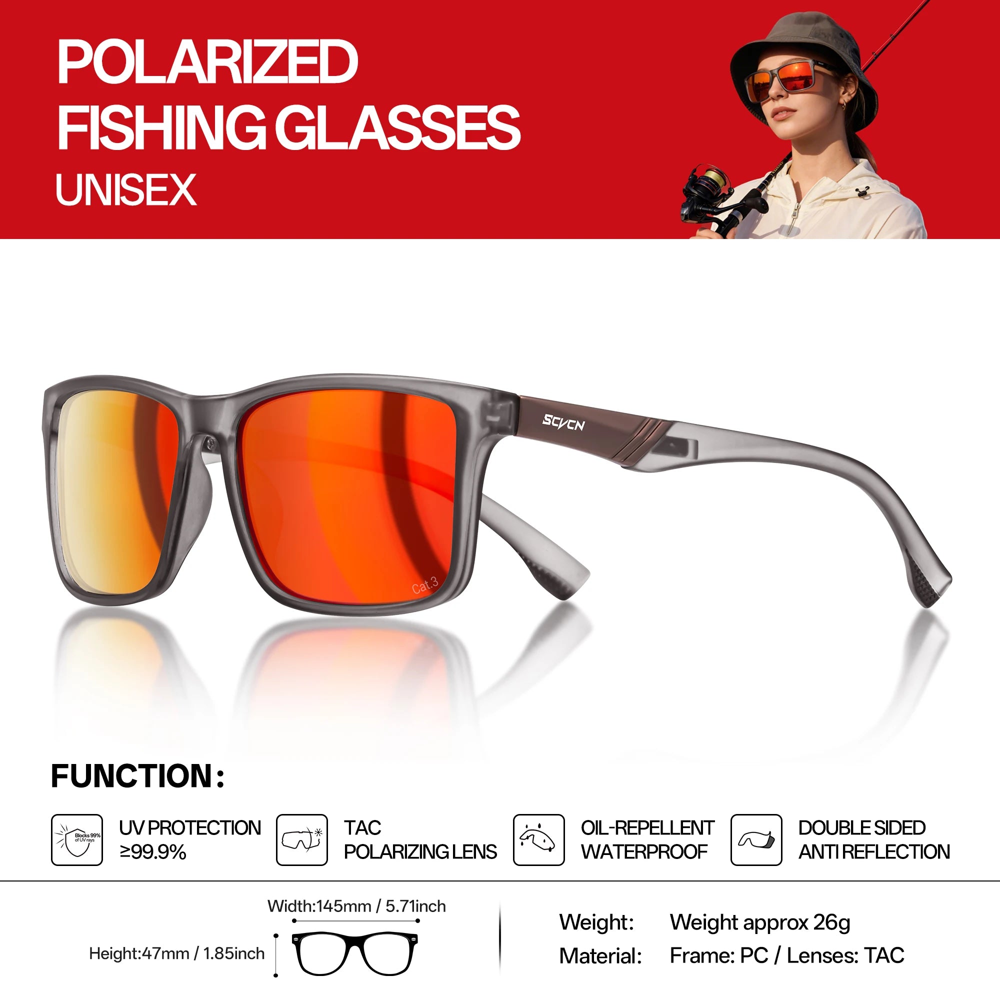 SCVCN Fishing Polarized Sunglasses Outdoor Sport Photochromic Glasses Men Outdoor Cycling Bike UV400 Protective Hiking Goggles