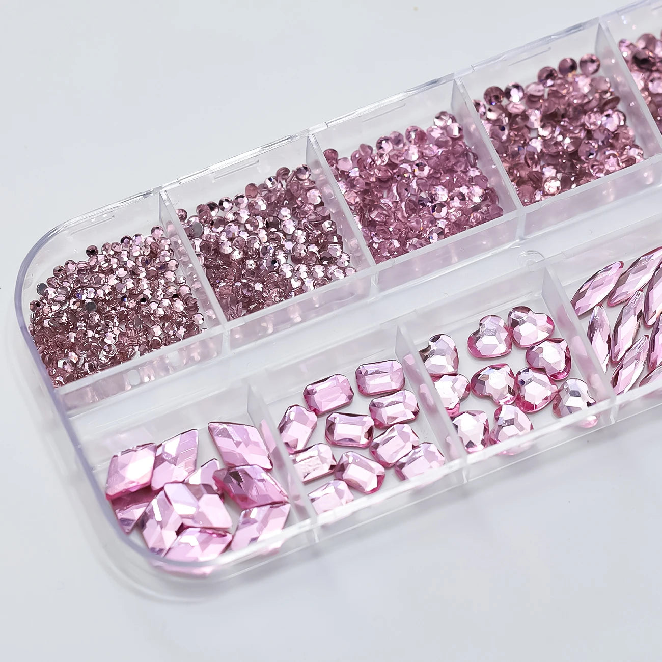 12Grids 3D Pink Nail Art Rhinestones Flatback Glass Gems Stones Nail Art Decorations Luxurious Diamond DIY Manicure Accessories
