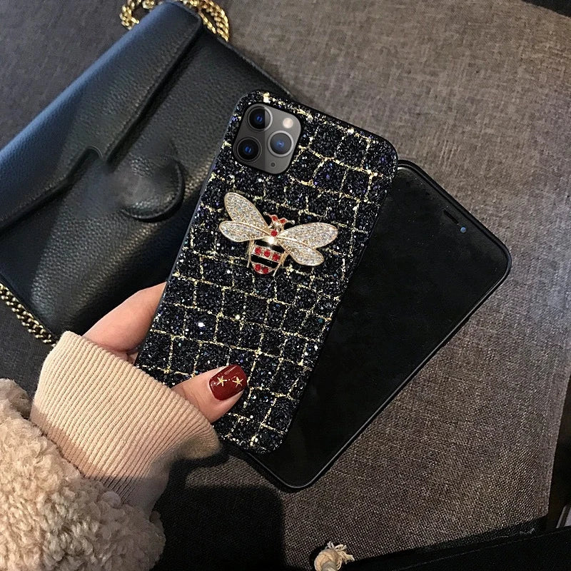 Luxurious Glitter Diamond Bee Phone Case For iPhone17 16 15 14 13 12 11 Pro MAX Plus + Bling Cover For iPhone17 promax