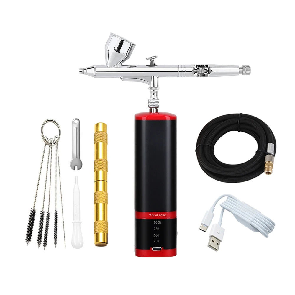 Noiseless Cordless Air Brush Compressor Kit Replace Battery Super Works Airbrush Spray Gun Barber Art Design Beauty Care Tool
