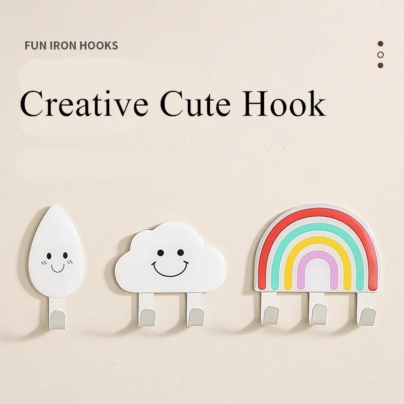 Cute leaves, rainbow shaped hooks, strong adhesive, load-bearing, no punching, kitchen door, hat, bathroom, towel hanging, wall