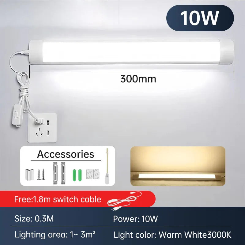 Led 220V Tube Light Room Strip With Cable Tube Lights Fixture For Home Bedroom Kitchen Cabinet Lighting indoor Lamp
