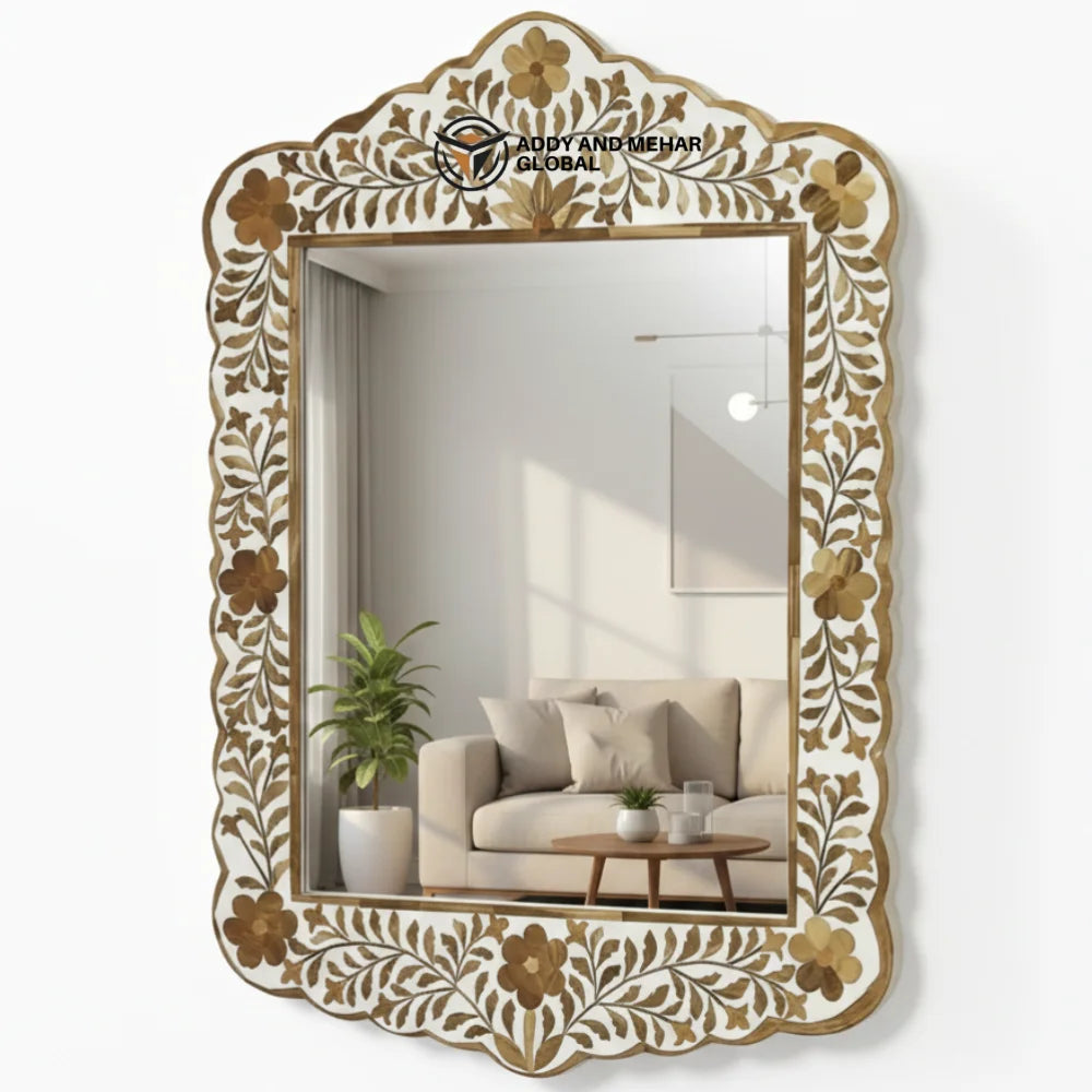 Decorative Art Deco Floral Pattern Square MDF Handmade Eco-Friendly Framed Edge Wedding Wall Mirror 5.0mm Thickness Luxury Decor