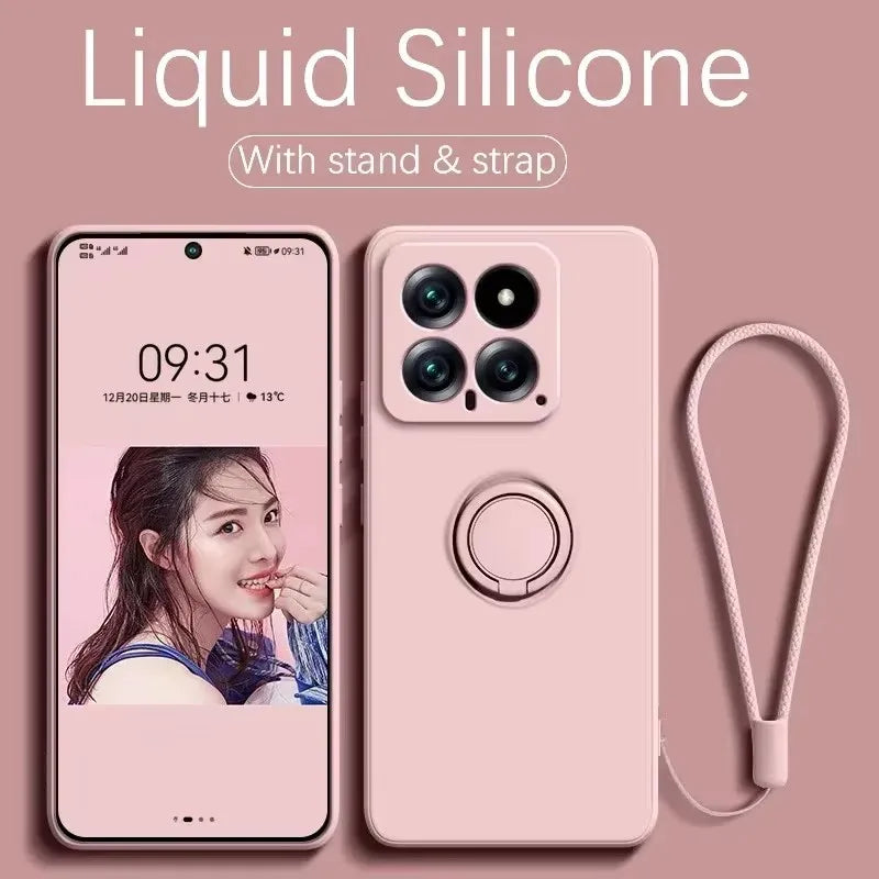 Luxury Liquid Silicone Magnetic Holder Stand Phone Case For XiaoMi 14T 15 Pro Redmi 13C 4G Note 13 14 15 Pro Plus 5G Back Cover