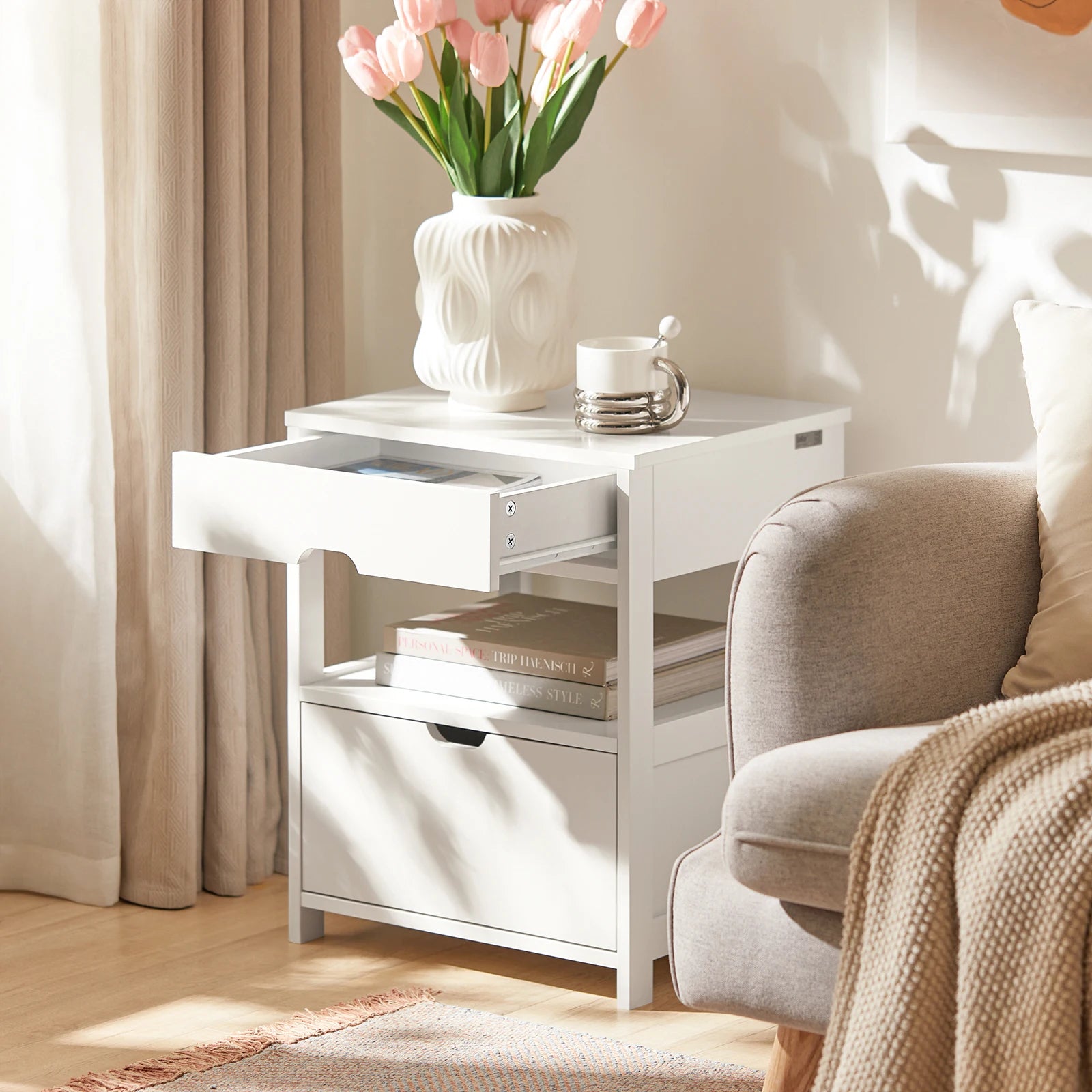 SoBuy FRG258-W side table bedside table bedside cabinet with 2 drawers and 2 shelves, BHT approx.: 45x55x38cm