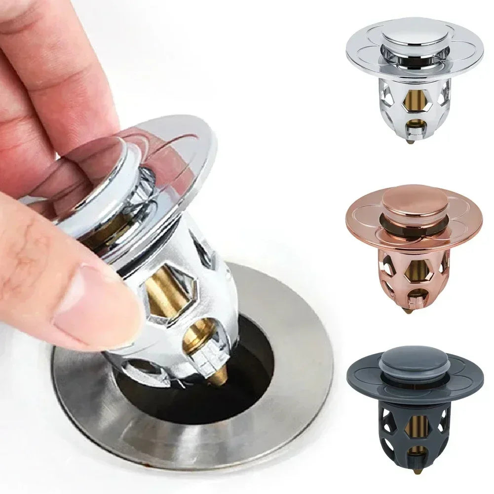 Stainless Steel Pop-Up Bounce Core Sink Drains Stopper Wash Basin Drain Filter Plug Bathroom Shower Hair Catcher Bathtub Tools