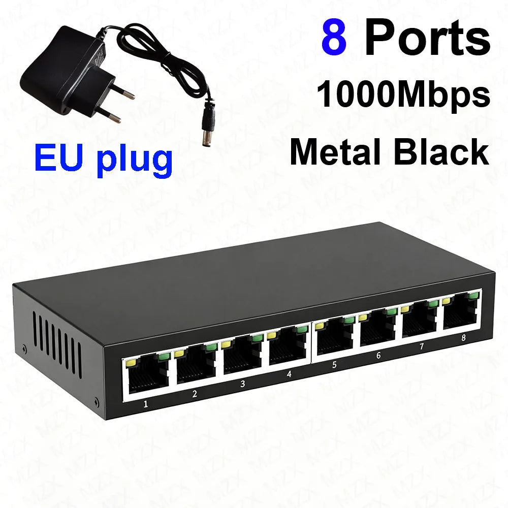 MZX Gigabit Network Switch 5 8 Ports 1000Mbps Networking Switcher RJ45 Hub Ethernet Stable Smart Internet Laptop PC Accessories