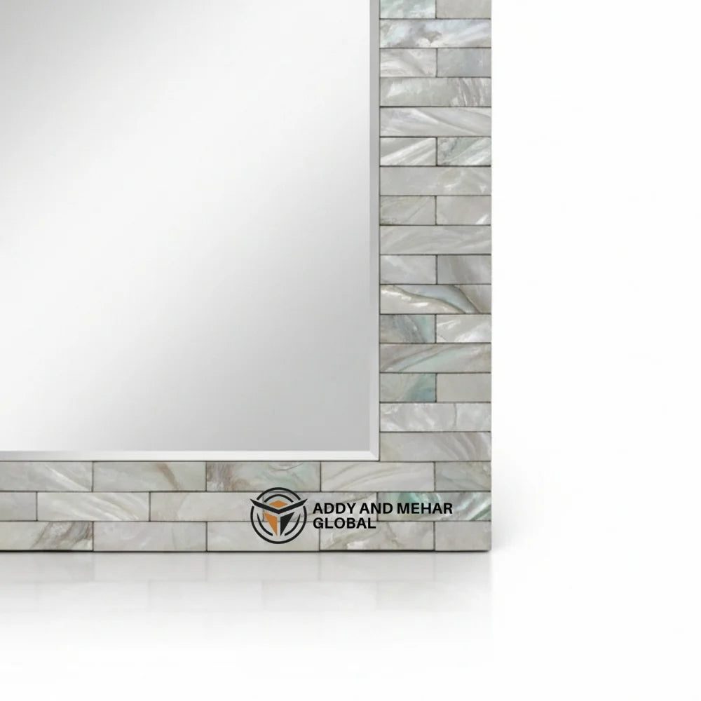 Luxury Mother Pearl Inlay Handmade Shell Wall Mirror Gray Frame Art Deco Design Eco-Friendly Wedding Decor Addy Mehar Global
