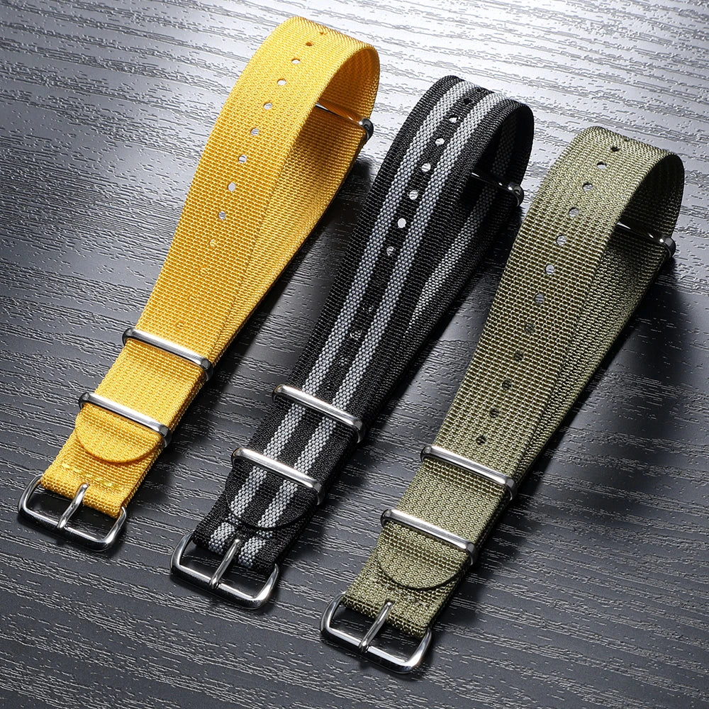 16mm 18mm 19mm 20mm 22mm 24mm Durable Nylon Ribbed Watch Strap Stripped Sport Watch Band Replacement Wristband Belt Accessories