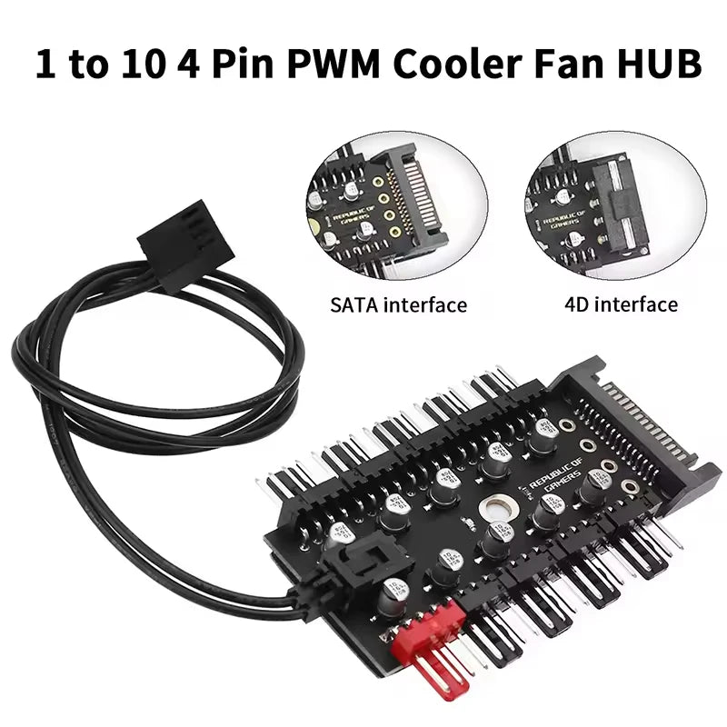 Motherboard 1 to 10pin fan 4 Pin PWM Cooler Fan HUB Splitter Extension 12V Power Supply Socket PC Speed Controller Adapter