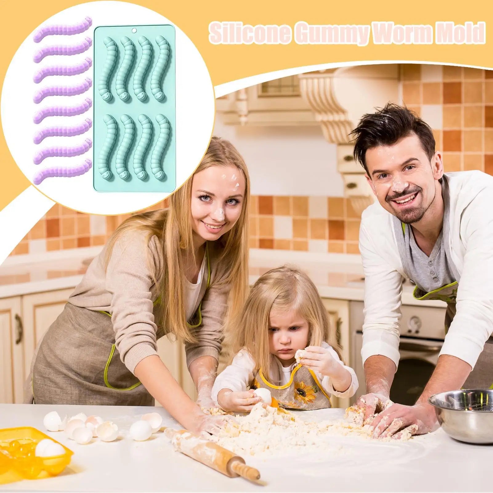 Food-Grade Silicone Gummy Worm Mold Candy Baking Pan Worm Fondant Molds Home Kitchen Supplies, Halloween Christmas Treats
