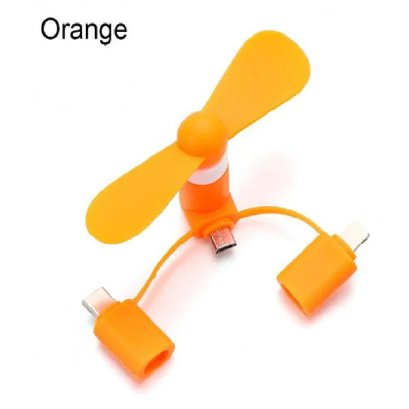 Cell Phone Fan 3-in-1 Mobile Phone Fans Compatible with iPhone/iPad/Android Smartphone/Tablet Fit for Micro USB/Type C/Lightning