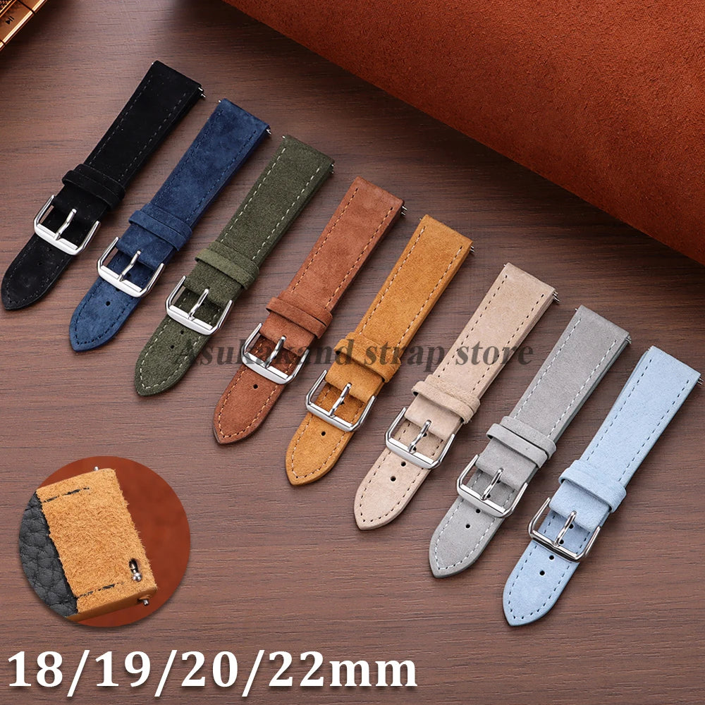Vintage Suede Leather Watch Band Cowhide Bracelet 18mm 19mm 20mm 22mm For Omega For Seiko for Huawei Watch Sport Watch Strap
