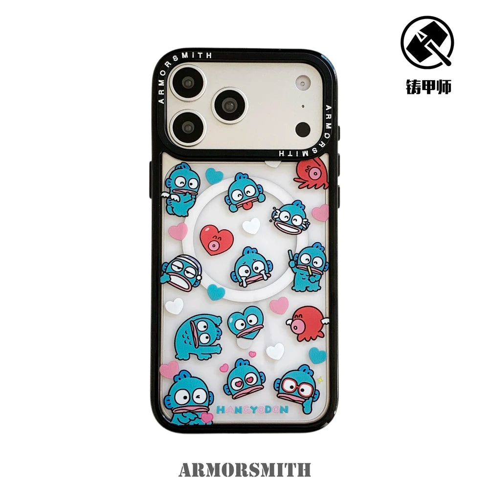Sanrio Hangyodon Magnetic Holder Magsafe Wireless Charge Cute Cartoon Phone Case For iPhone 17 16 15 14 13 12 11 Pro Max Cover