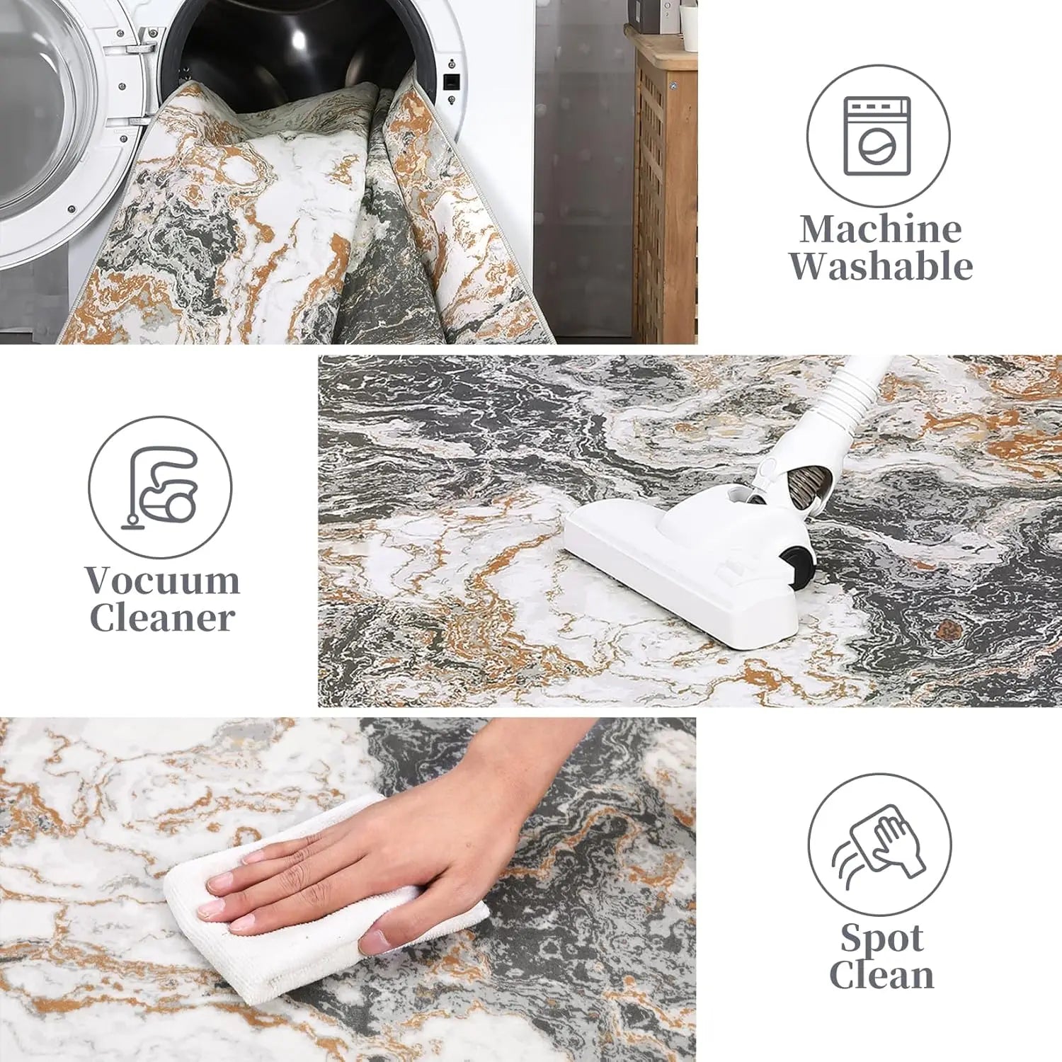 Washable Area Rug for Living Room,160x230cm,Non-Slip Low Pile Carpet,Soft Foldable Modern Rug with Reinforced Edges for Bedroom