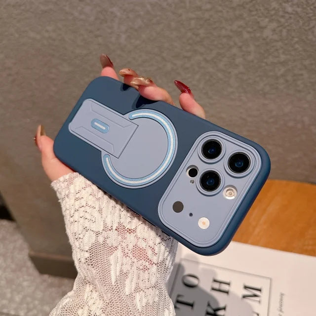 For iPhone 17 Pro Max 16 Luxury Magsafe Magnetic Holder Stand Matte Phone Case For iPhone 15 14 Plus 13 Lens Protective Cover