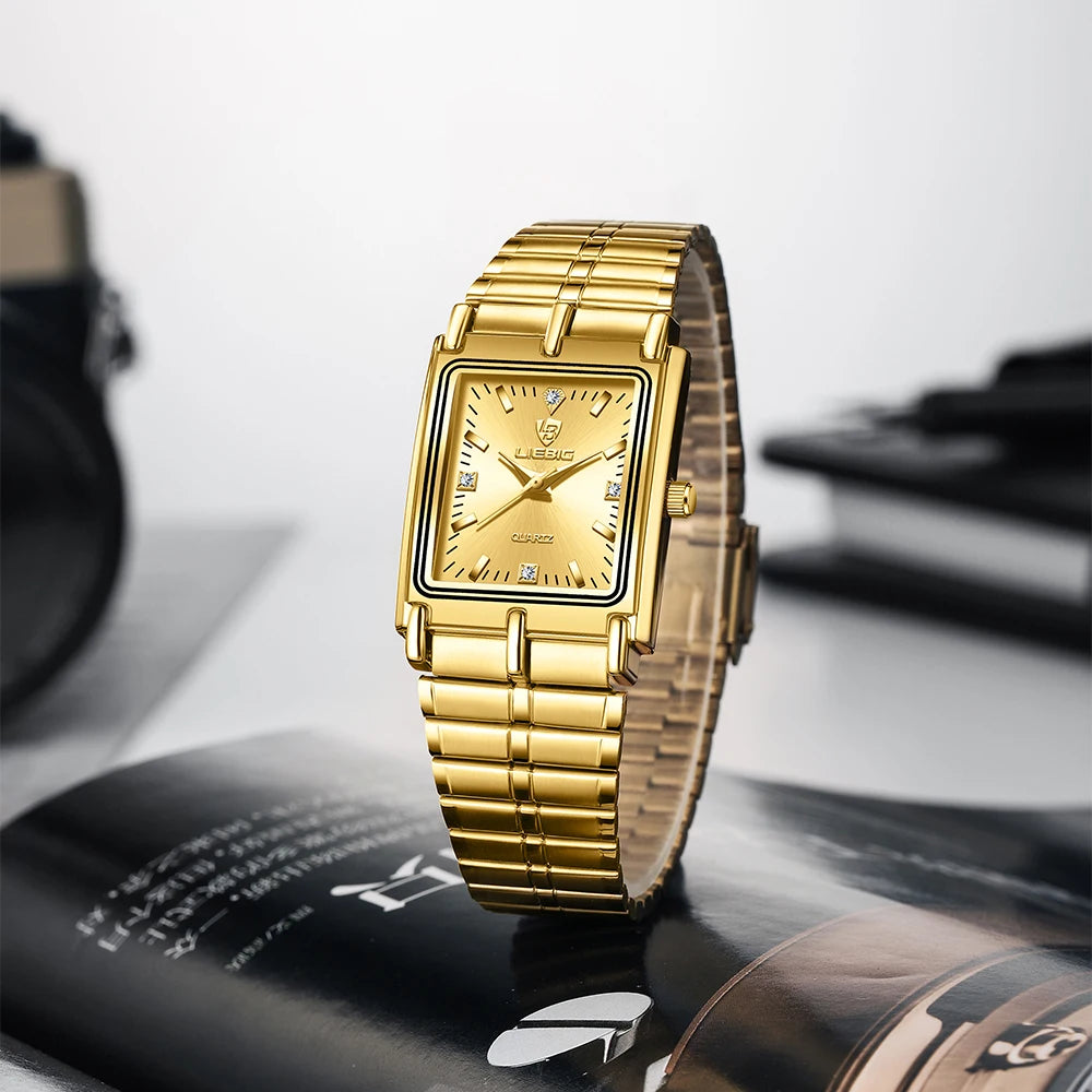 LIEBIG Luxury Quartz Watches Male Stainless Steel Bracelet Ladies Clock Fashion Golden Wristwatches Mens Women Relogio Masculino