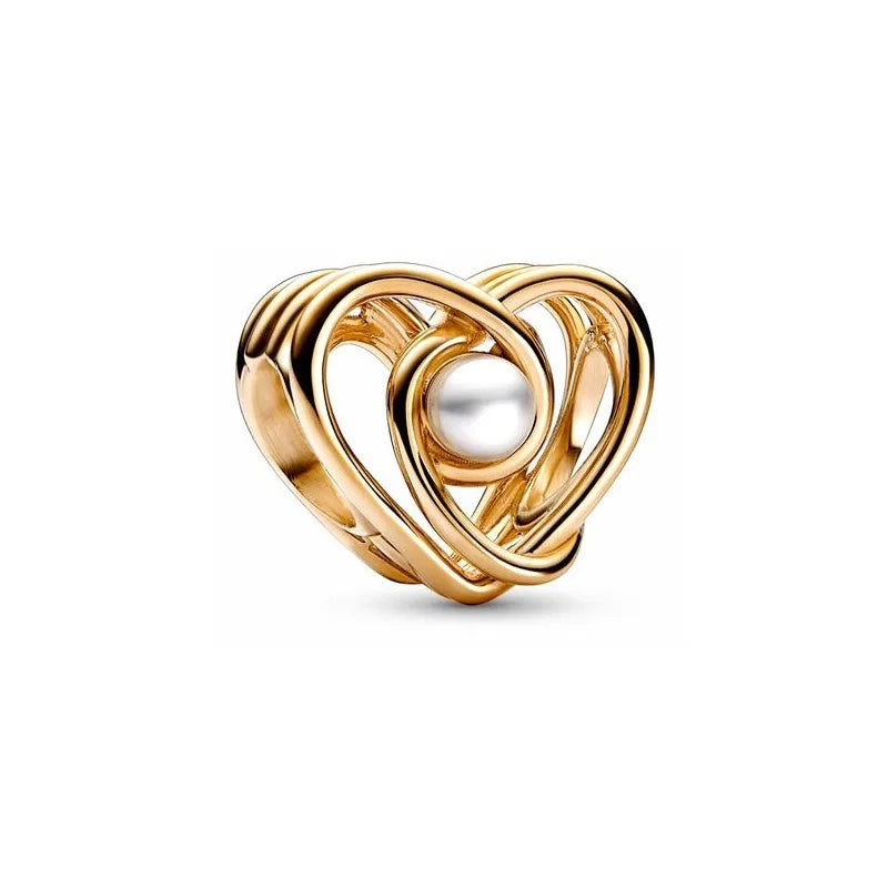 Gold Plated CZ Charms Fit Original Bracelet 925 Sterling Silver Core Heart Star Flower Dangle Beads Luxury DIY Jewelry Gift