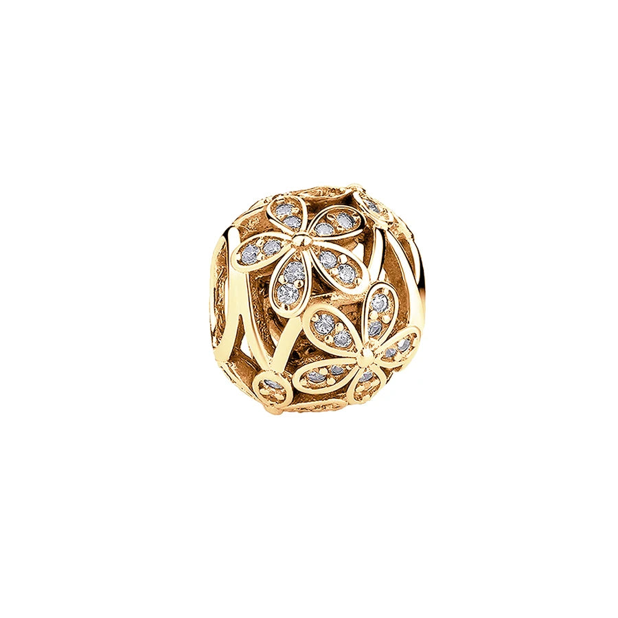 Gold Plated CZ Charms Fit Original Bracelet 925 Sterling Silver Core Heart Star Flower Dangle Beads Luxury DIY Jewelry Gift