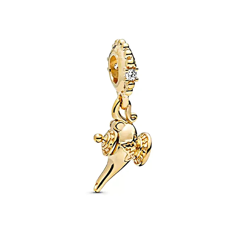 Gold Plated CZ Charms Fit Original Bracelet 925 Sterling Silver Core Heart Star Flower Dangle Beads Luxury DIY Jewelry Gift