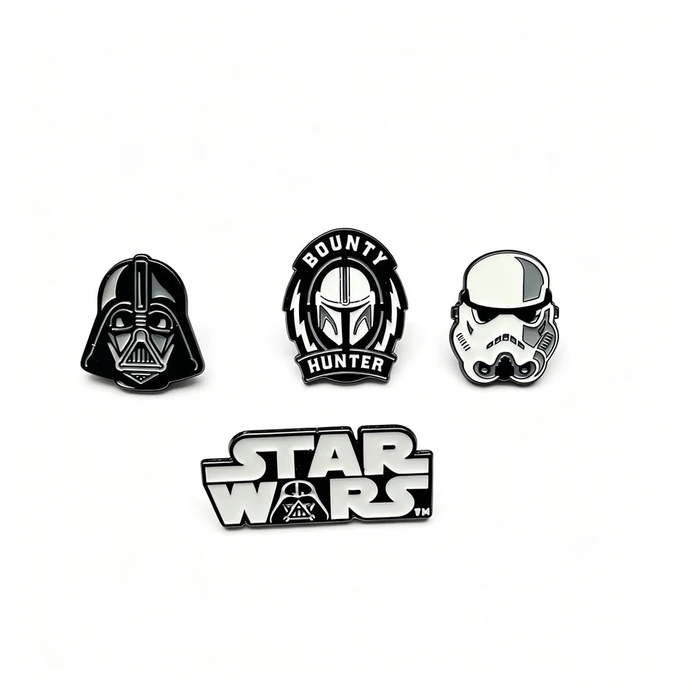 4pcs/Set Star Wars Robot Cartoon Enamel Pins Set Darth Vader Stormtrooper Brooches Movie Fan Badges Cool Party Gift for Clothing