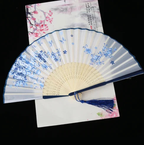 Retro Style Folding Fan Female Japanese Pattern Retro Cloth Art Craft Gift Home Decoration Ornament Dancing Hand Fan