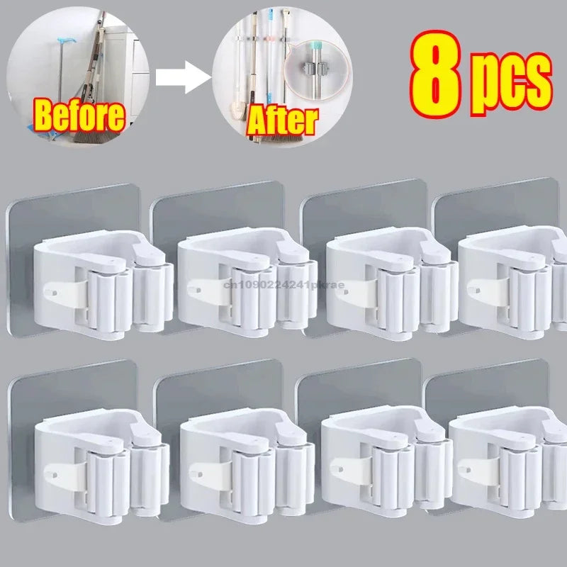 Self-adhesive Mop Holder Broom Stand Wall Mounted Mop Support Sweeping Brush Hook Storage Organizer Bathroom Kitchen Accessories