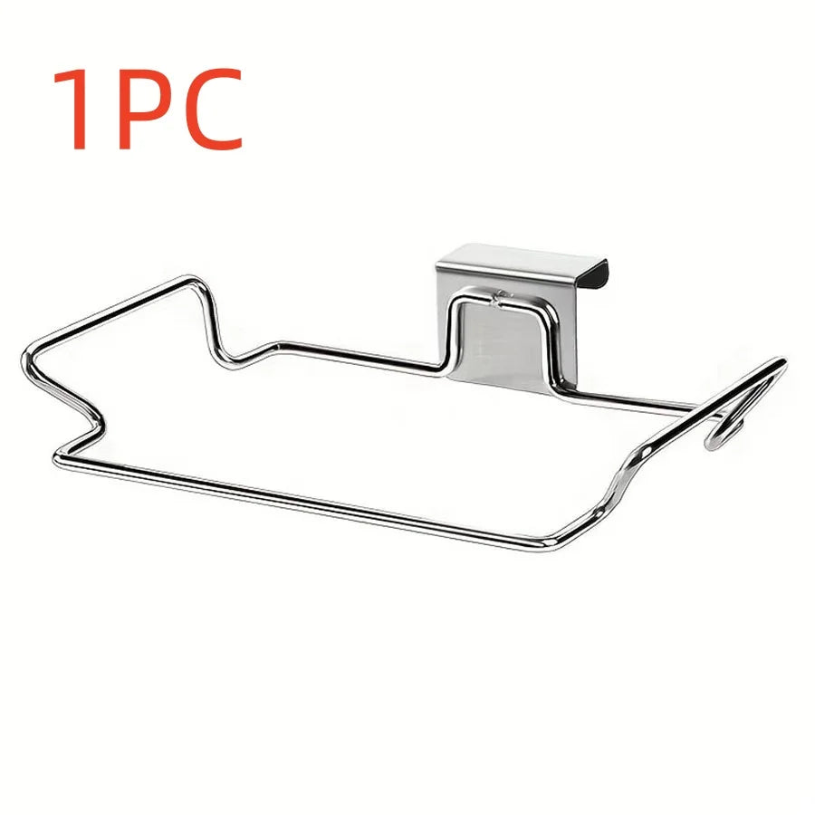 Stainless Steel Kitchen Garbage Bag Holder Hanging Cabinet Door Trash Rack Space-Saving Kitchen Gadget