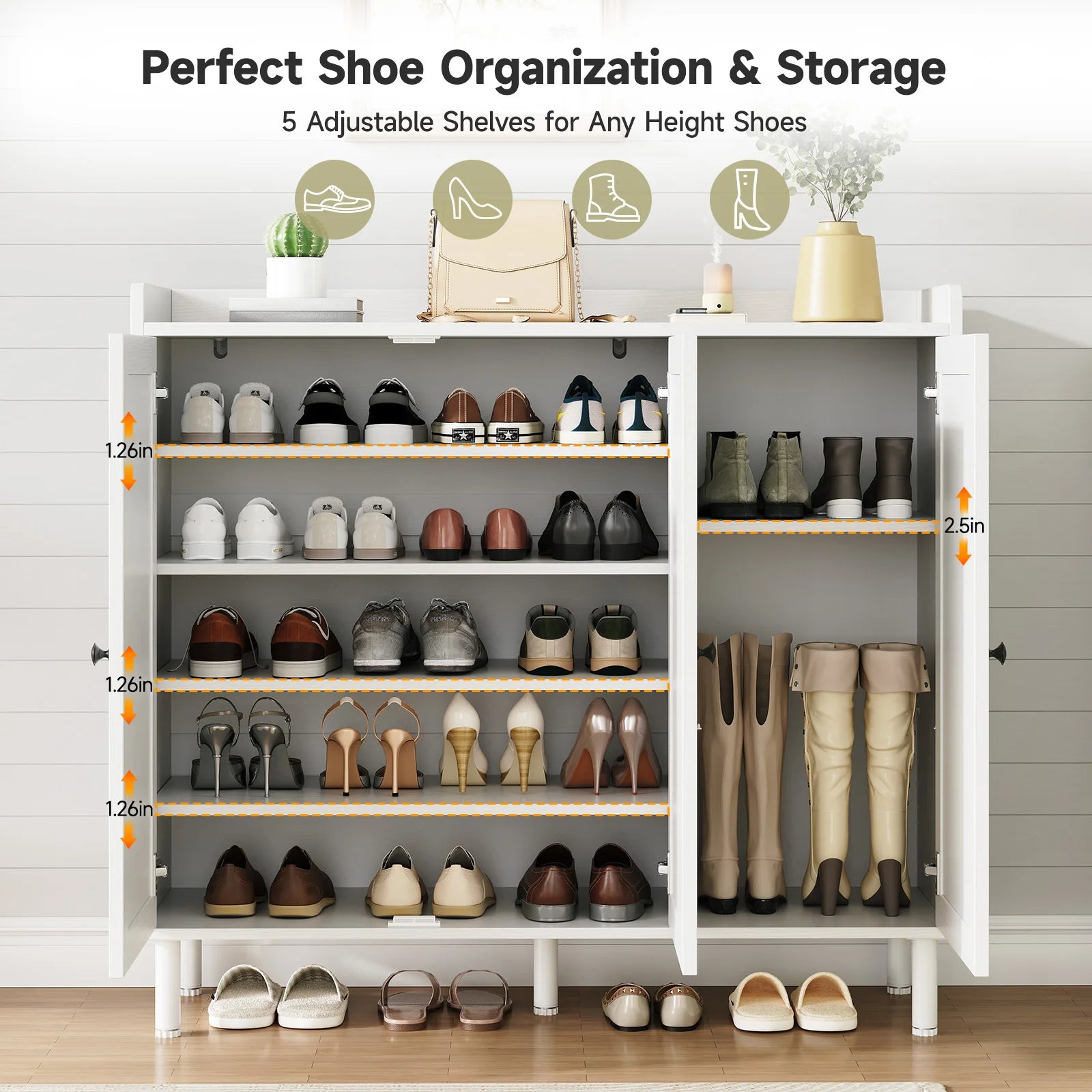 Shoe Cabinet with 3 Doors, 30 pairs shoe Storage Cabinet , 40 inch Fammhouse shoe Rack shoe Organizer Cabinet for Entpway