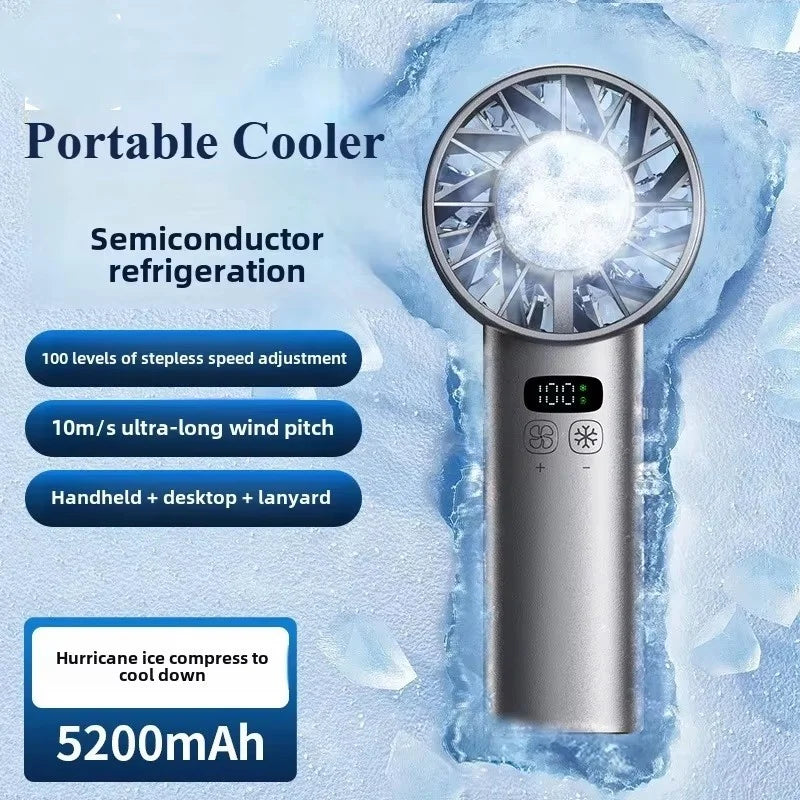 5200mah Handheld Fan Electric Hand Fans Ice Compress High-speed Cooling USB Rechargeable Portable LED Digital Display