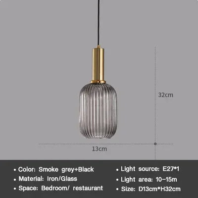 Striped Nordic Vintage Colorful Glass Chandelier For Dining Room Kitchen Island Pendant Light Bedroom Bedside Hanging Lamp