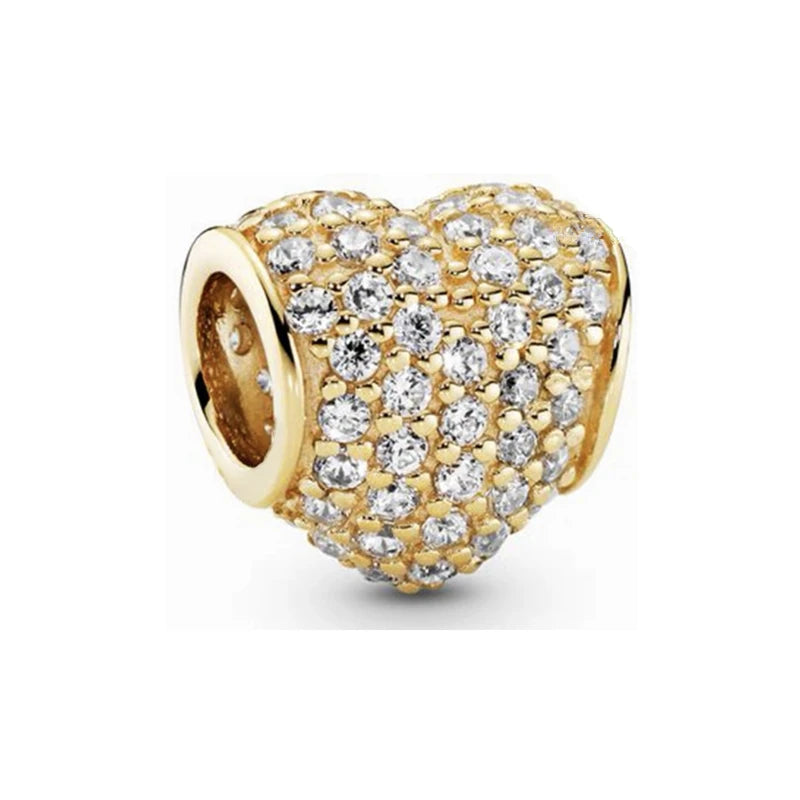 Gold Plated CZ Charms Fit Original Bracelet 925 Sterling Silver Core Heart Star Flower Dangle Beads Luxury DIY Jewelry Gift