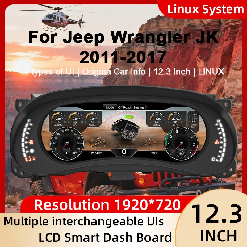 12.3''1920 X 720 full HD LCD Digital Instrument Cluster For Jeep Wrangler JK 2011-2017,Speedometer,Dashboard,HD screen Plug-play