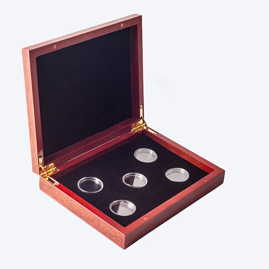 Red Round Coins Case Holders Storage Container Display 27mm 40mm Cases Wooden Box Commemorative Coins Collection Box CY