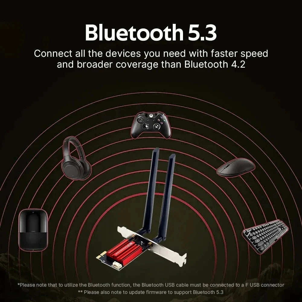 Wifi6e PCI-E Wifi Adapter AX210 5374Mbps Bluetooth 5.3 Tri Band 2.4G/5G/6G Wireless Network Card Windows 10 11 For PC