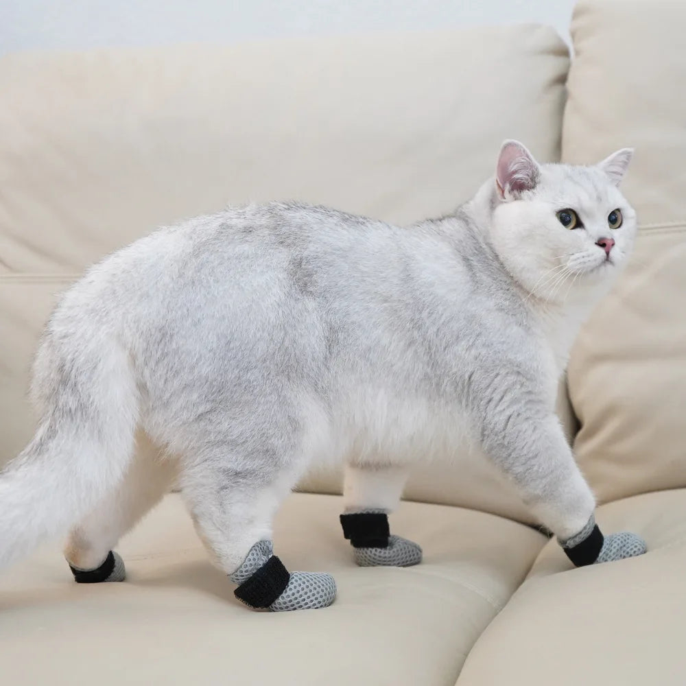 Cat Socks Anti-Scratch Protective Cats Shoes Soft Breathable Home Pet Booties With Secure Velcro Fit Noise Free Pet Supplies
