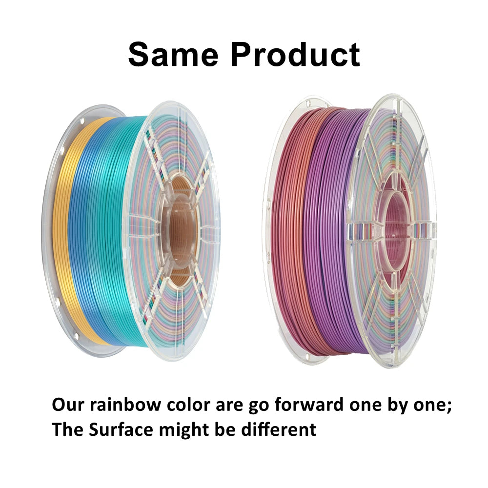 KINGROON Silk PLA Plastic 1kg 1.75mm, New Multicolor Gradient 3D Printer Filament Rainbow PLA Color Chnage, Transparent Spool
