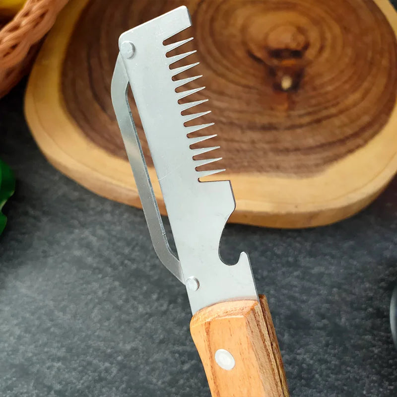 Multi-Functional Vegetable Peeler For Kitchen Ultra-Sharp Cutter Tool Stainless Steel Blade With Wooden Handle And Bottle Opener