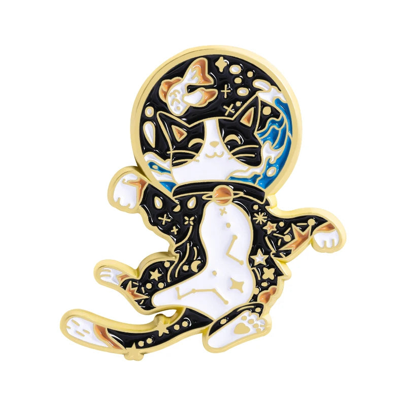 Cartoon Space Astronaut Cat Collection Enamel Pins Cute Cat Constellation And Fish Tank Brooches Lapel Hat Badge Jewelry Gifts