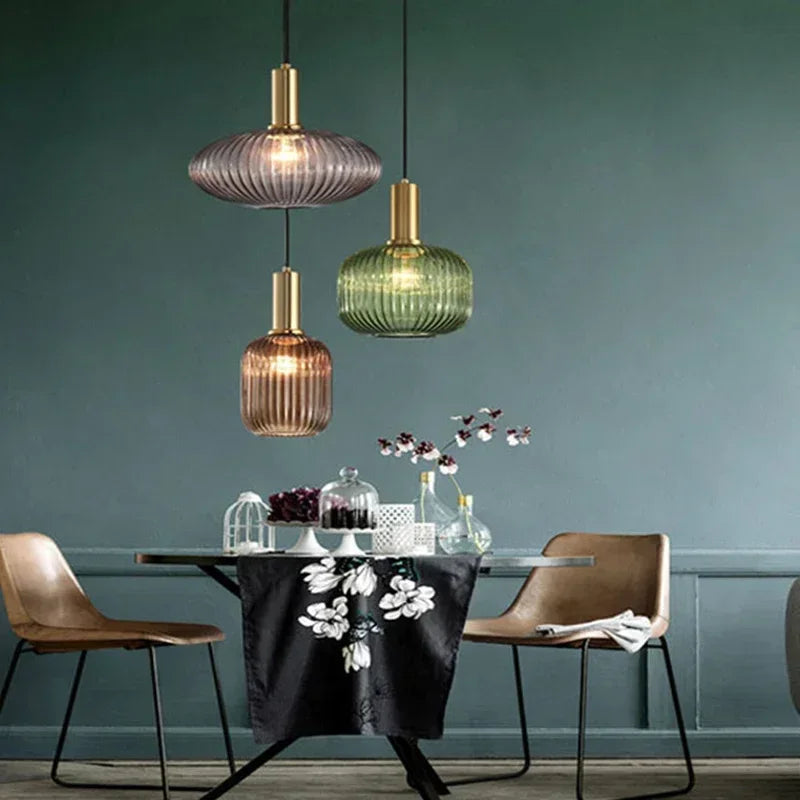 Striped Nordic Vintage Colorful Glass Chandelier For Dining Room Kitchen Island Pendant Light Bedroom Bedside Hanging Lamp