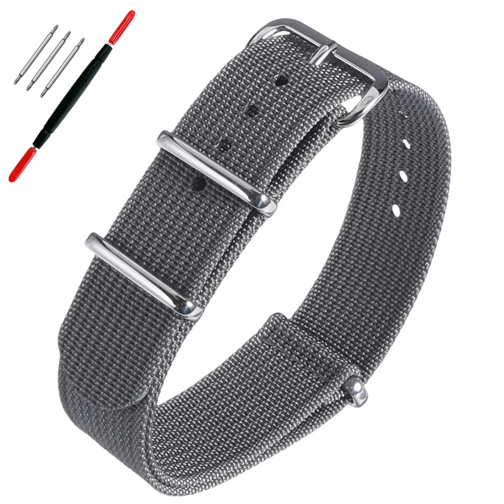 16mm 18mm 19mm 20mm 22mm 24mm Durable Nylon Ribbed Watch Strap Stripped Sport Watch Band Replacement Wristband Belt Accessories