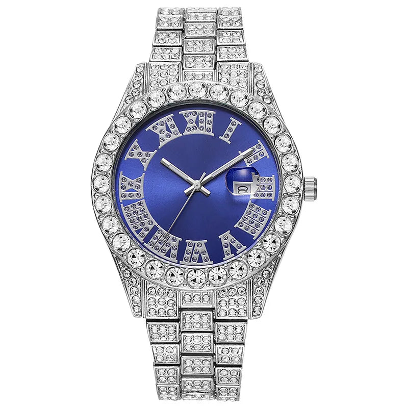 Stainless Steel Men's Watch Full Diamond Gold Quartz Watch Personality Hip-hop Feng Shui Ghost Roman Diamond Inlaid Men's Watch
