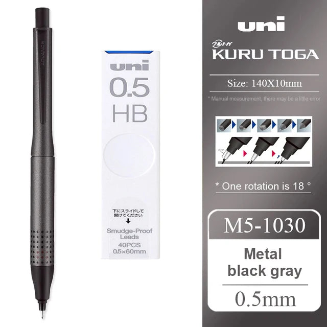 UNI ADVANCE Mechanical Pencil M5-1030 Metal Rod Low Center Gravity Kuru Toga Automatic Rotating Drawing Pencil 0.5mm Stationery