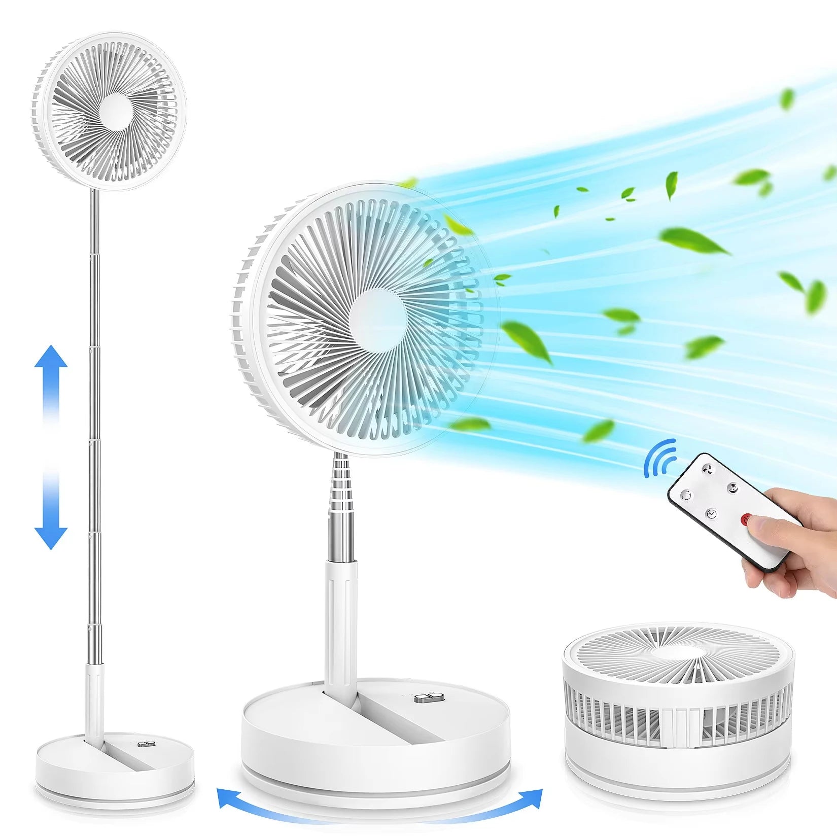 XIAOTREE Wireless Folding Desk Fan Telescopic Outdoor Travel Camping Floor Fan With 7200 mAh USB Rechargeable Fan Standing Fan